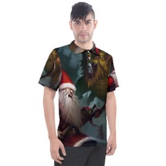 A Santa Claus Standing In Front Of A Dragon Men s Polo Tee by bobilostore