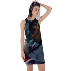 A Santa Claus Standing In Front Of A Dragon Racer Back Hoodie Dress by bobilostore