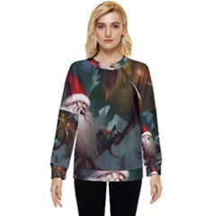 A Santa Claus Standing In Front Of A Dragon Hidden Pocket Sweatshirt by bobilostore