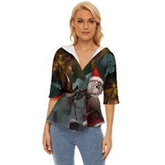 A Santa Claus Standing In Front Of A Dragon Lightweight Drawstring Hooded Top by bobilostore