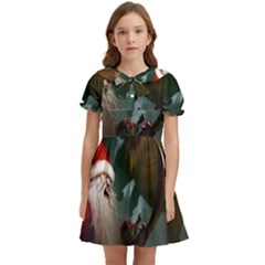 A Santa Claus Standing In Front Of A Dragon Kids  Bow Tie Puff Sleeve Dress by bobilostore