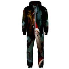 A Santa Claus Standing In Front Of A Dragon Low Hooded Jumpsuit (men) by EmporiumofGoods