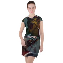 A Santa Claus Standing In Front Of A Dragon Low Drawstring Hooded Dress by EmporiumofGoods