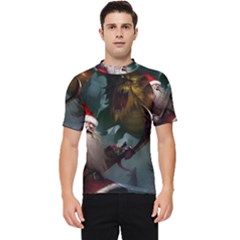 A Santa Claus Standing In Front Of A Dragon Low Men s Short Sleeve Rash Guard by EmporiumofGoods