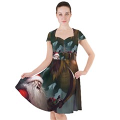 A Santa Claus Standing In Front Of A Dragon Low Cap Sleeve Midi Dress by EmporiumofGoods