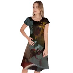 A Santa Claus Standing In Front Of A Dragon Low Classic Short Sleeve Dress by EmporiumofGoods