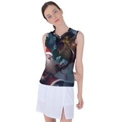 A Santa Claus Standing In Front Of A Dragon Low Women s Sleeveless Sports Top by EmporiumofGoods