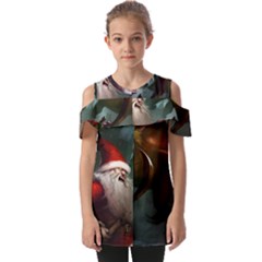 A Santa Claus Standing In Front Of A Dragon Low Fold Over Open Sleeve Top by EmporiumofGoods