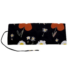 Daisy Flowers Brown White Yellow Black  Roll Up Canvas Pencil Holder (s)