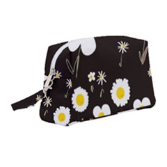 Daisy Flowers White Yellow Black  Wristlet Pouch Bag (medium) by Mazipoodles