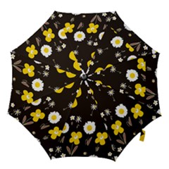 Daisy Flowers White Yellow Brown Black Hook Handle Umbrellas (small) by Mazipoodles