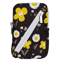 Daisy Flowers White Yellow Brown Black Belt Pouch Bag (small) by Mazipoodles