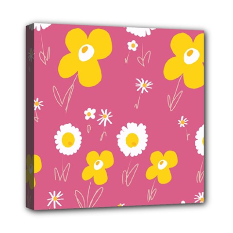 Daisy Flowers Yellow White Dusty Dark Blush Pink Mini Canvas 8  X 8  (stretched) by Mazipoodles