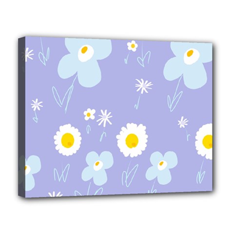 Daisy Flowers Blue White Yellow Lavender Canvas 14  X 11  (stretched)