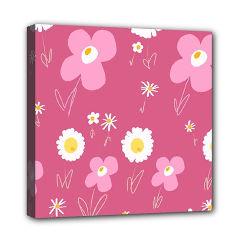 Daisy Flowers Pink White Yellow Dusty Pink Mini Canvas 8  X 8  (stretched) by Mazipoodles