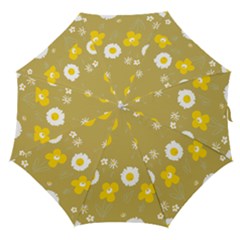 Daisy Flowers Yellow White Olive  Straight Umbrellas by Mazipoodles