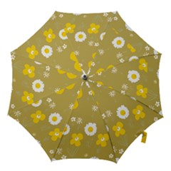 Daisy Flowers Yellow White Olive  Hook Handle Umbrellas (large) by Mazipoodles