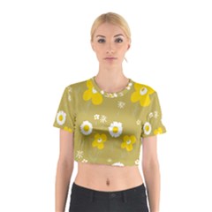 Daisy Flowers Yellow White Olive  Cotton Crop Top by Mazipoodles