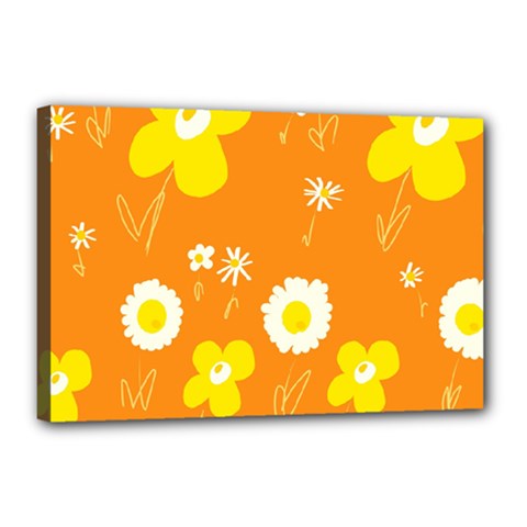 Daisy Flowers Yellow White Orange  Canvas 18  X 12  (stretched) by Mazipoodles