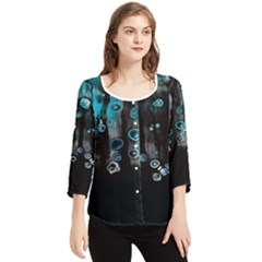 Falling Down Pattern Chiffon Quarter Sleeve Blouse