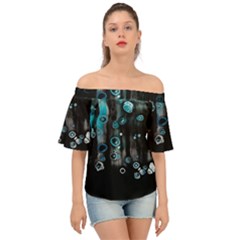 Falling Down Pattern Off Shoulder Short Sleeve Top