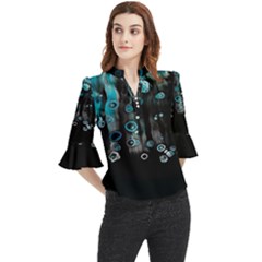 Falling Down Pattern Loose Horn Sleeve Chiffon Blouse