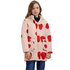 Valentine Day Pattern Logo Heart Kid s Hooded Longline Puffer Jacket by artworkshop