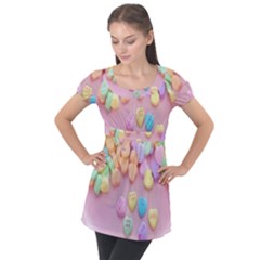 Valentine Day Heart Capsule Puff Sleeve Tunic Top