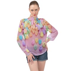 Valentine Day Heart Capsule High Neck Long Sleeve Chiffon Top by artworkshop