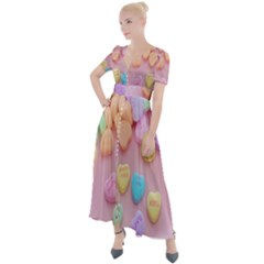Valentine Day Heart Capsule Button Up Short Sleeve Maxi Dress