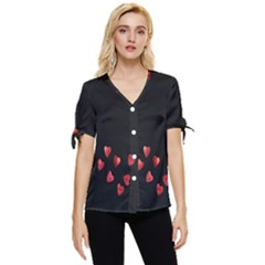 Valentine Day Heart Flower Bow Sleeve Button Up Top by artworkshop