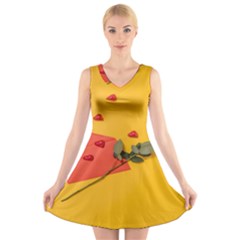 Valentine Day Heart Flower Gift V-neck Sleeveless Dress by artworkshop