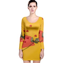 Valentine Day Heart Flower Gift Long Sleeve Velvet Bodycon Dress by artworkshop