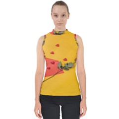 Valentine Day Heart Flower Gift Mock Neck Shell Top