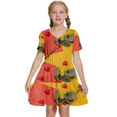 Valentine Day Heart Flower Gift Kids  Short Sleeve Tiered Mini Dress