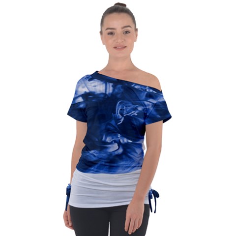 Moving Water And Ink Off Shoulder Tie-up Tee by artworkshop