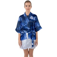 Moving Water And Ink Half Sleeve Satin Kimono 