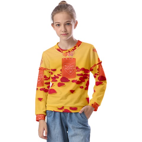 Valentine Day Heart Love Potion Kids  Long Sleeve Tee With Frill  by artworkshop