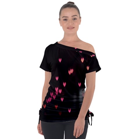 Love Valentine s Day Off Shoulder Tie-up Tee by artworkshop