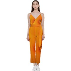 Wallpaper Liquid Bubbles Macro Orange Bright V-neck Spaghetti Strap Tie Front Jumpsuit by artworkshop