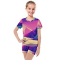 Abstract Geometric Landscape Art Kids  Mesh Tee and Shorts Set View1