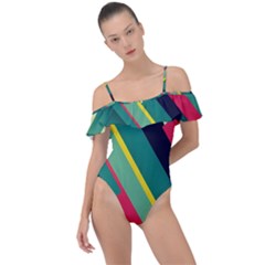 Pattern Abstract Geometric Design Frill Detail One Piece Swimsuit by danenraven