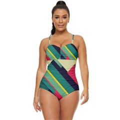 Pattern Abstract Geometric Design Retro Full Coverage Swimsuit by danenraven