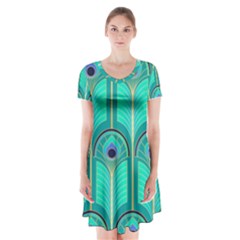 Gradient Art Deco Pattern Design Short Sleeve V-neck Flare Dress by artworkshop