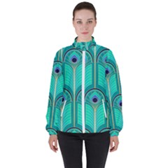 Gradient Art Deco Pattern Design Women s High Neck Windbreaker by artworkshop