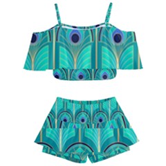 Gradient Art Deco Pattern Design Kids  Off Shoulder Skirt Bikini
