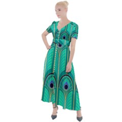 Gradient Art Deco Pattern Design Button Up Short Sleeve Maxi Dress