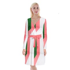 Green Pink Interior Paint Long Sleeve Velvet Front Wrap Dress by artworkshop