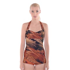 Painting Wallpaper Boyleg Halter Swimsuit  by artworkshop