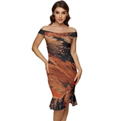 Painting Wallpaper Off Shoulder Ruffle Split Hem Bodycon Dress by artworkshop